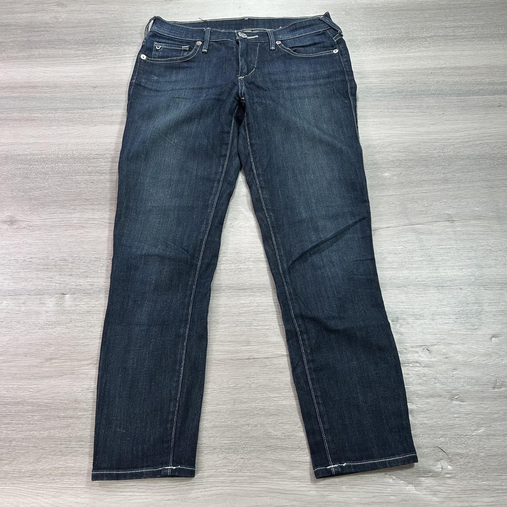 True Religion Jeans Womens 26 Dark Wash Mid Cut Off Skinny Denim Stretch Classic